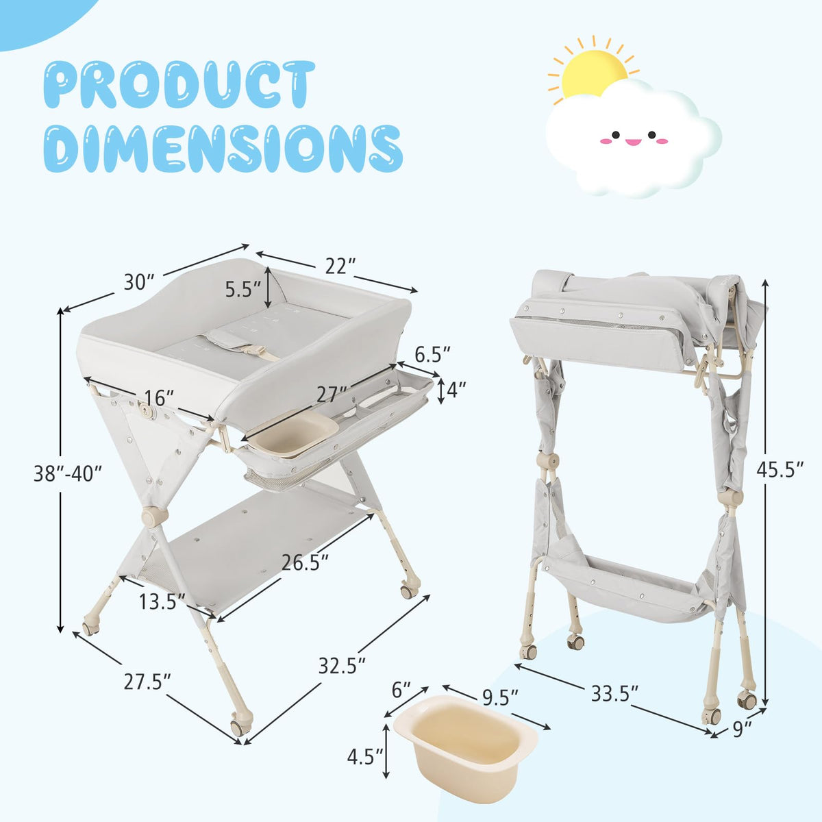 Portable Foldable Baby Changing Table with Wheels S931081