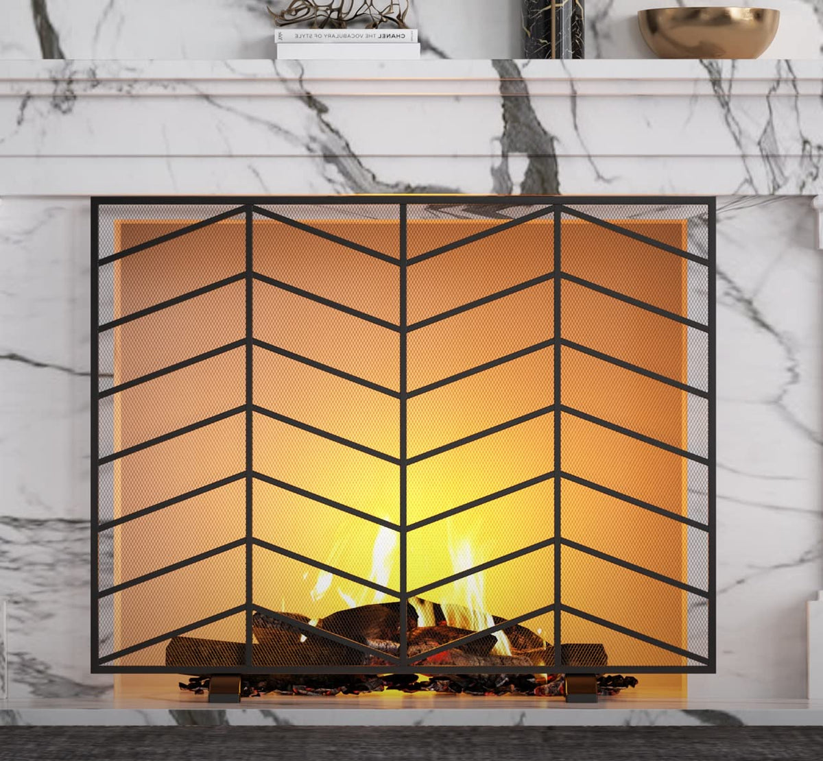 Iron Chevron Fireplace Screen Y584