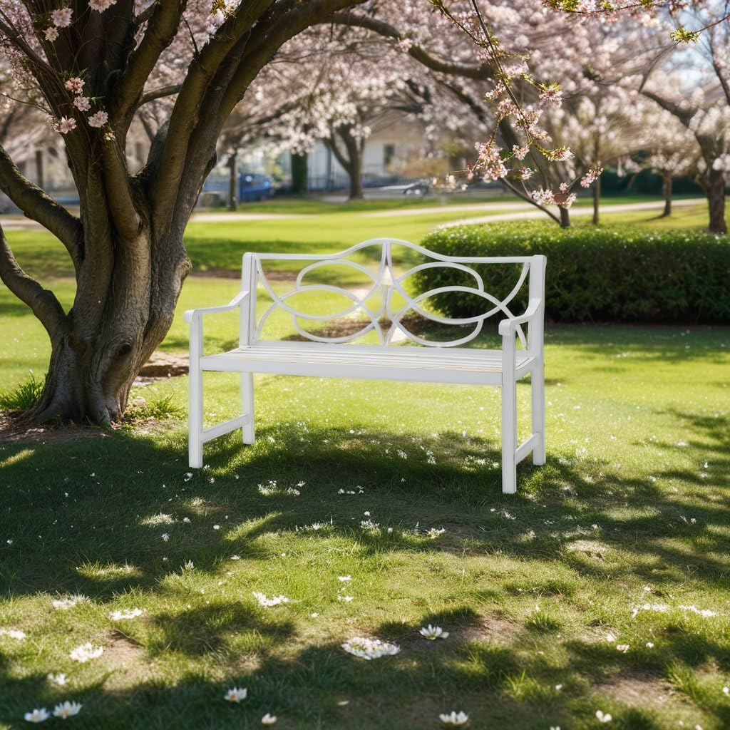 50" Outdoor Metal Park Bench with Backrest and Armrest A94335