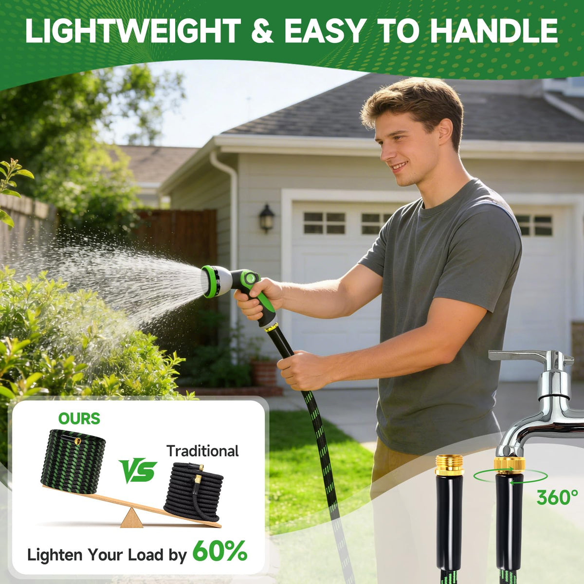 100ft Flexible Non-Expandable Garden Hose with 3/4" Brass Fittings H279
