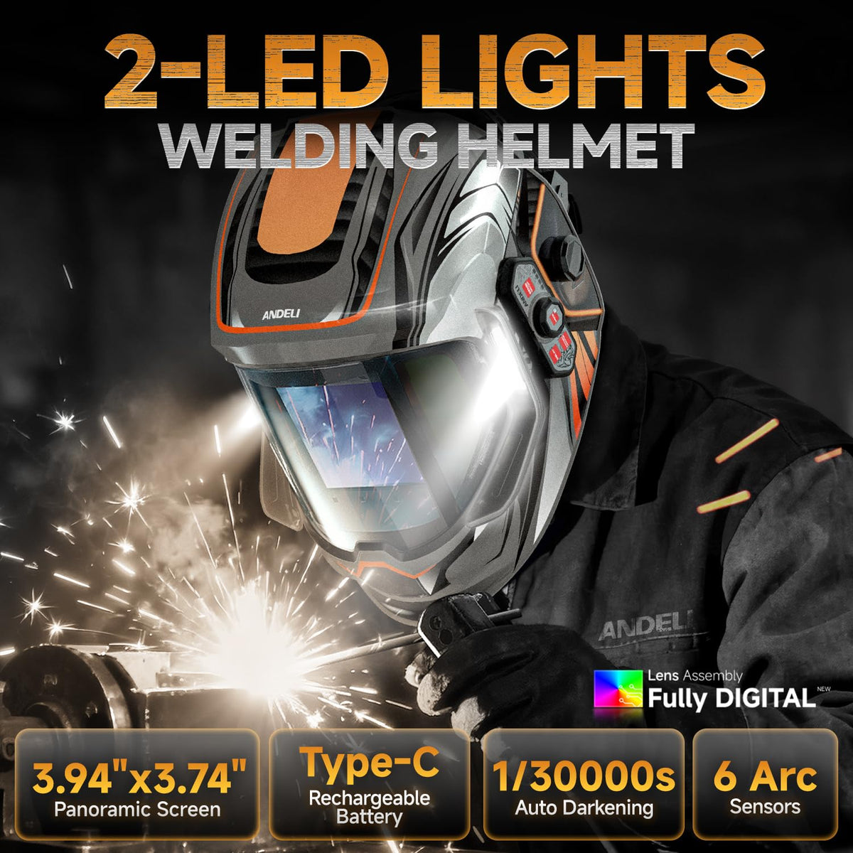 Auto Darkening Welding Helmet with Light J62597