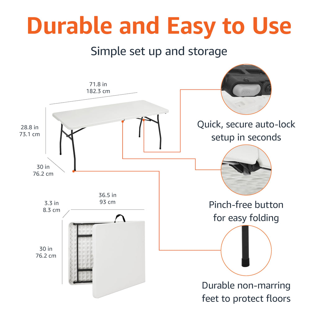 Heavy Duty Portable Folding Table, 6 ft, White P150851