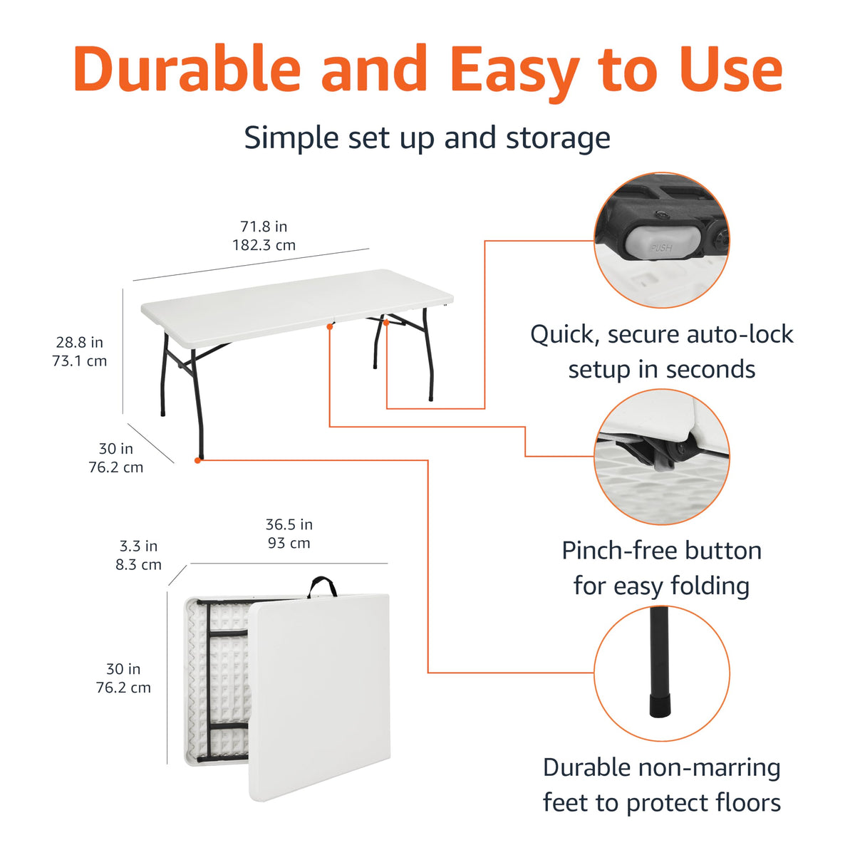 Heavy Duty Portable Folding Table, 6 ft, White P150851