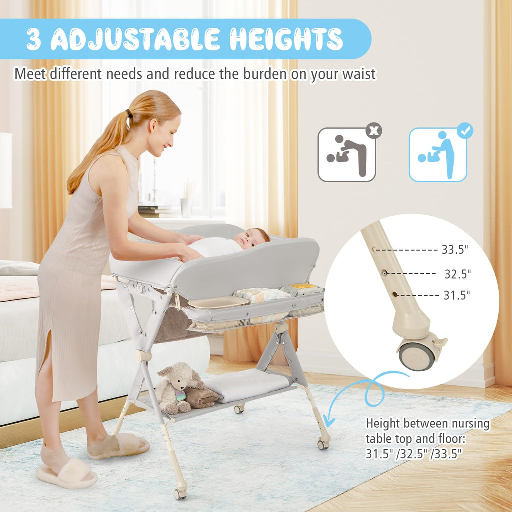 Portable Foldable Baby Changing Table with Wheels S931081