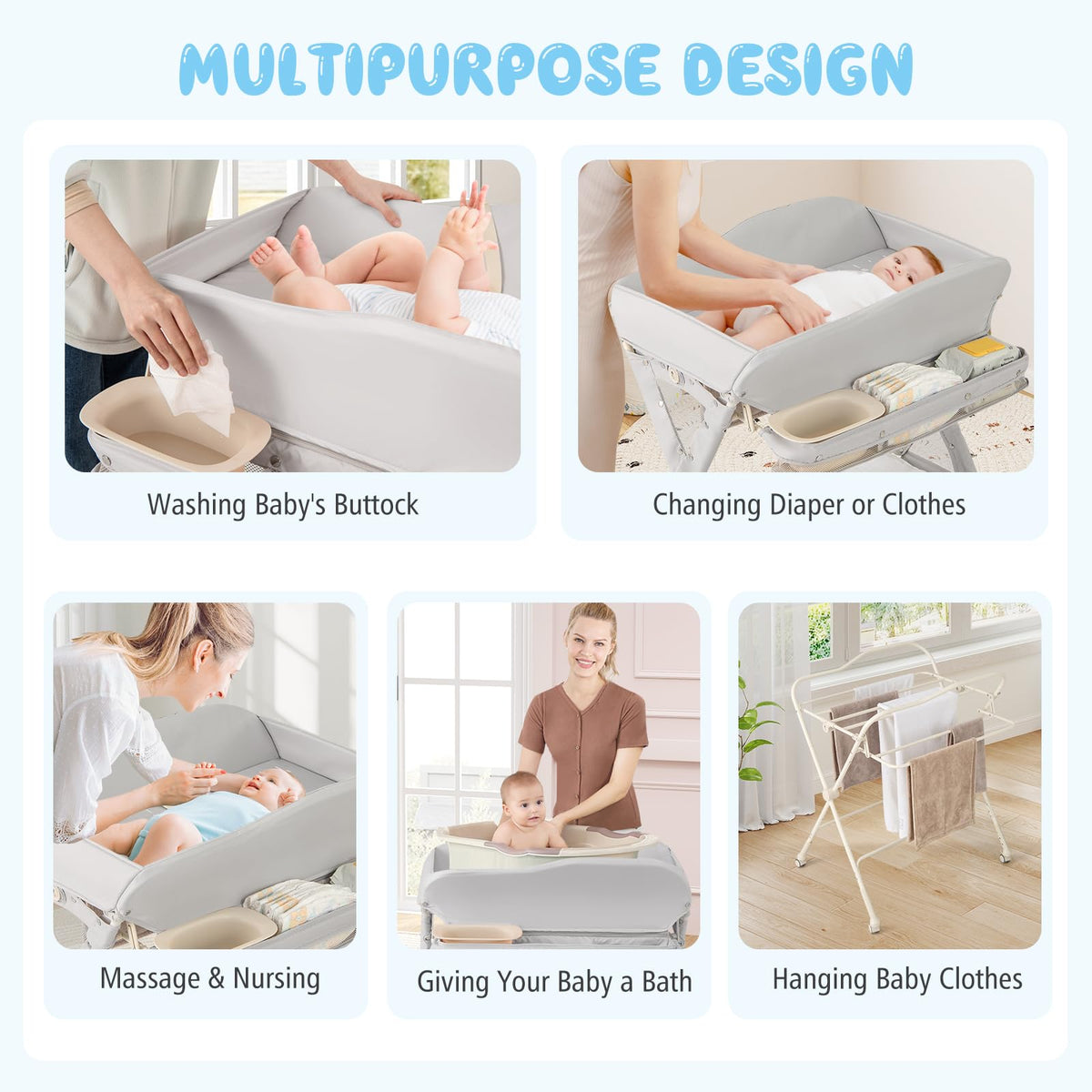 Portable Foldable Baby Changing Table with Wheels S931081