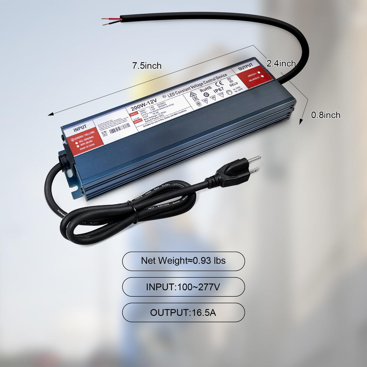 200 Watts 12V DC Waterproof IP67 LED Power Supply X881464