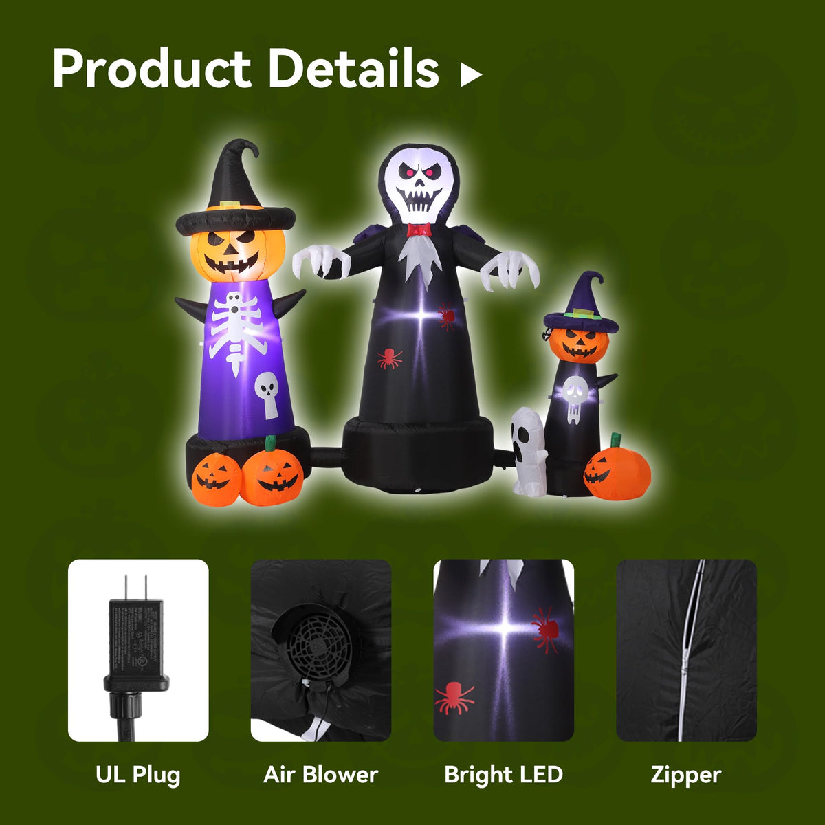 9FT Halloween Inflatable Grim Reaper with Built-in LED Light A803412