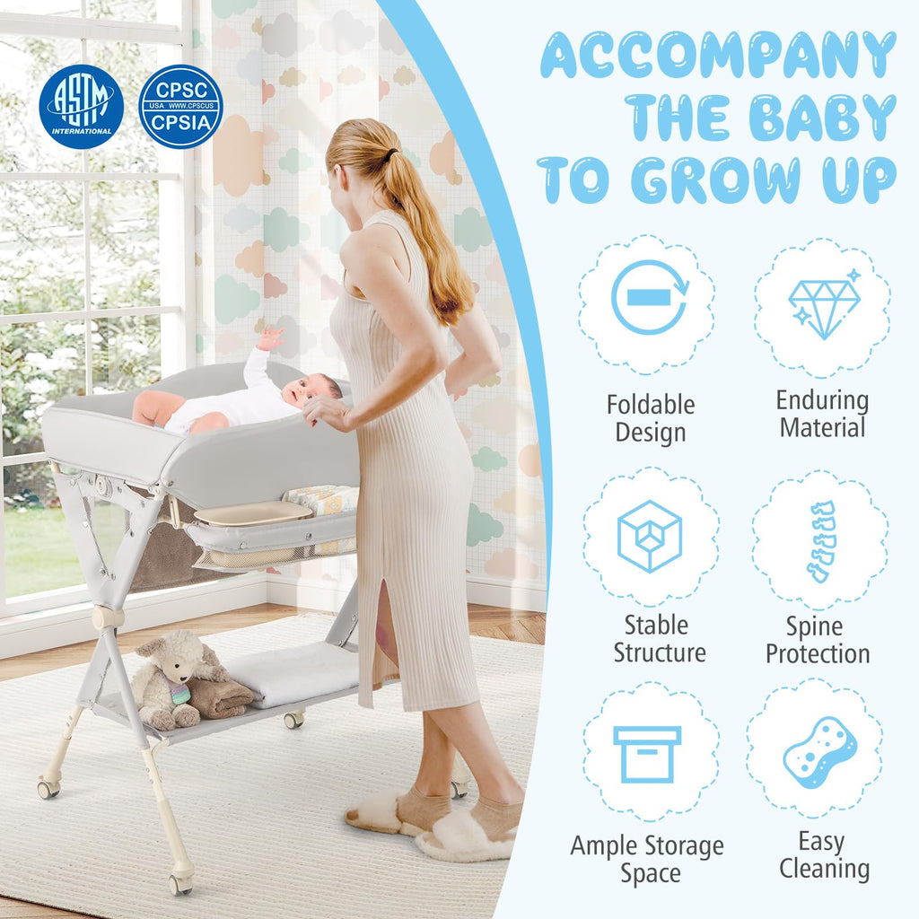 Portable Foldable Baby Changing Table with Wheels S931081