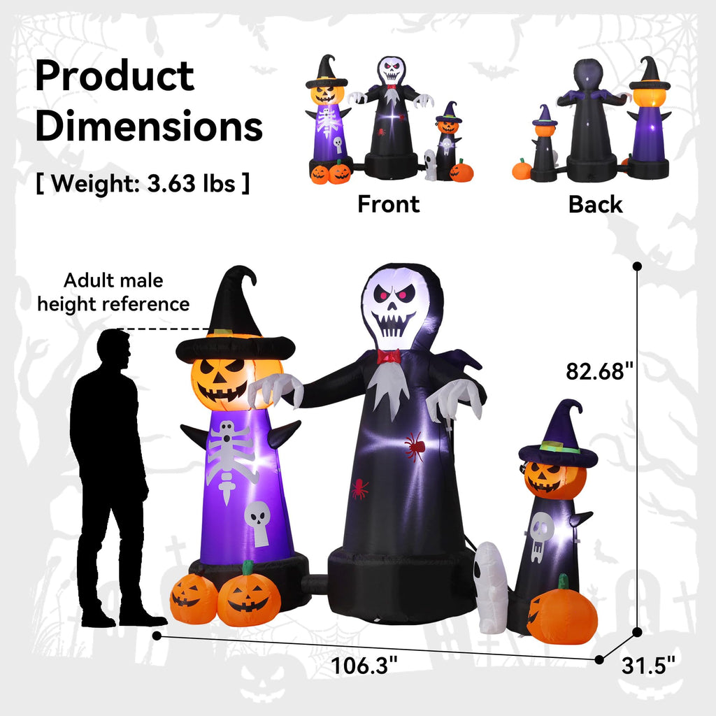 9FT Halloween Inflatable Grim Reaper with Built-in LED Light A803412