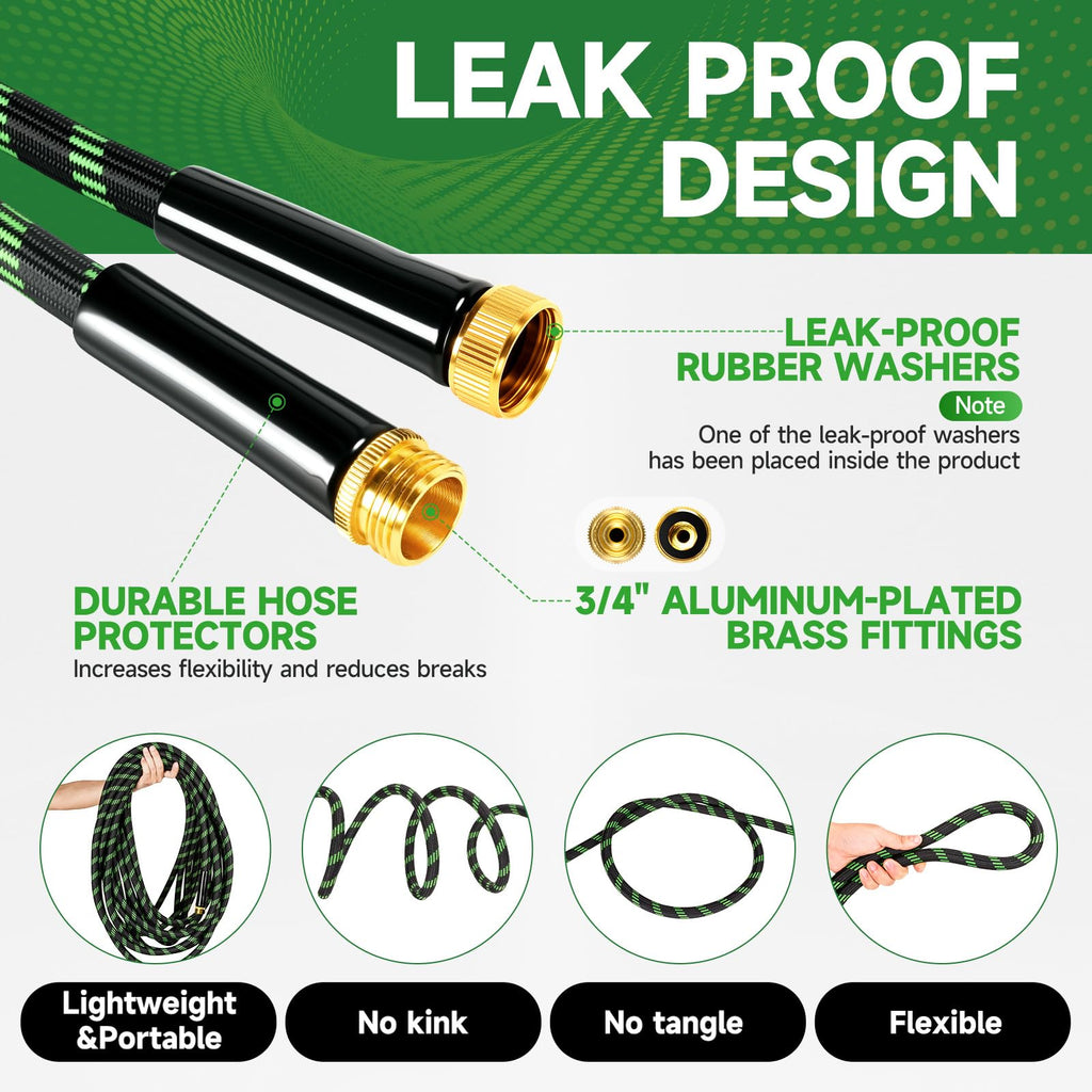 100ft Flexible Non-Expandable Garden Hose with 3/4" Brass Fittings H279