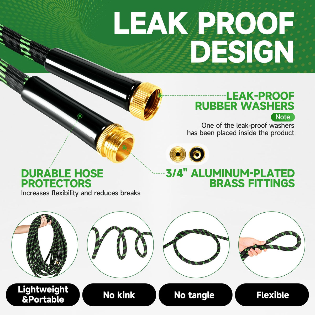 100ft Flexible Non-Expandable Garden Hose with 3/4" Brass Fittings H279
