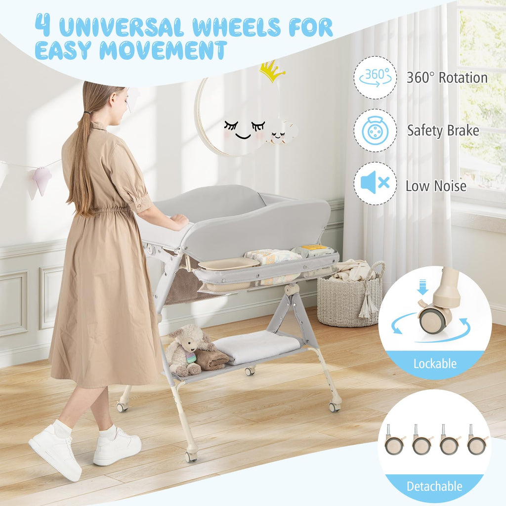 Portable Foldable Baby Changing Table with Wheels S931081