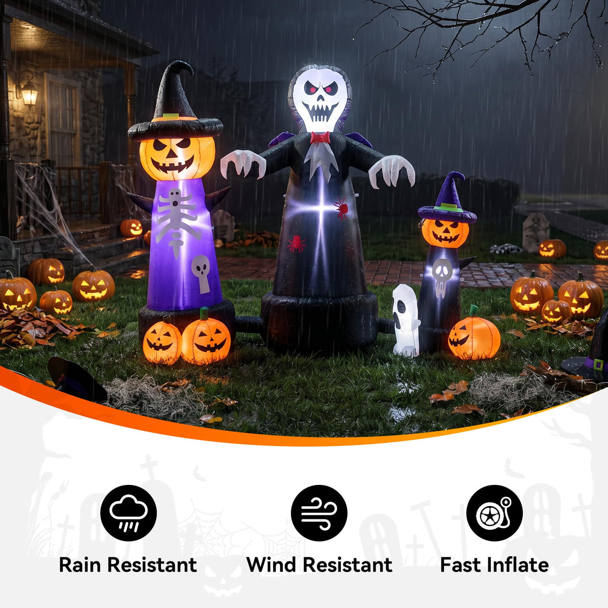 9FT Halloween Inflatable Grim Reaper with Built-in LED Light A803412