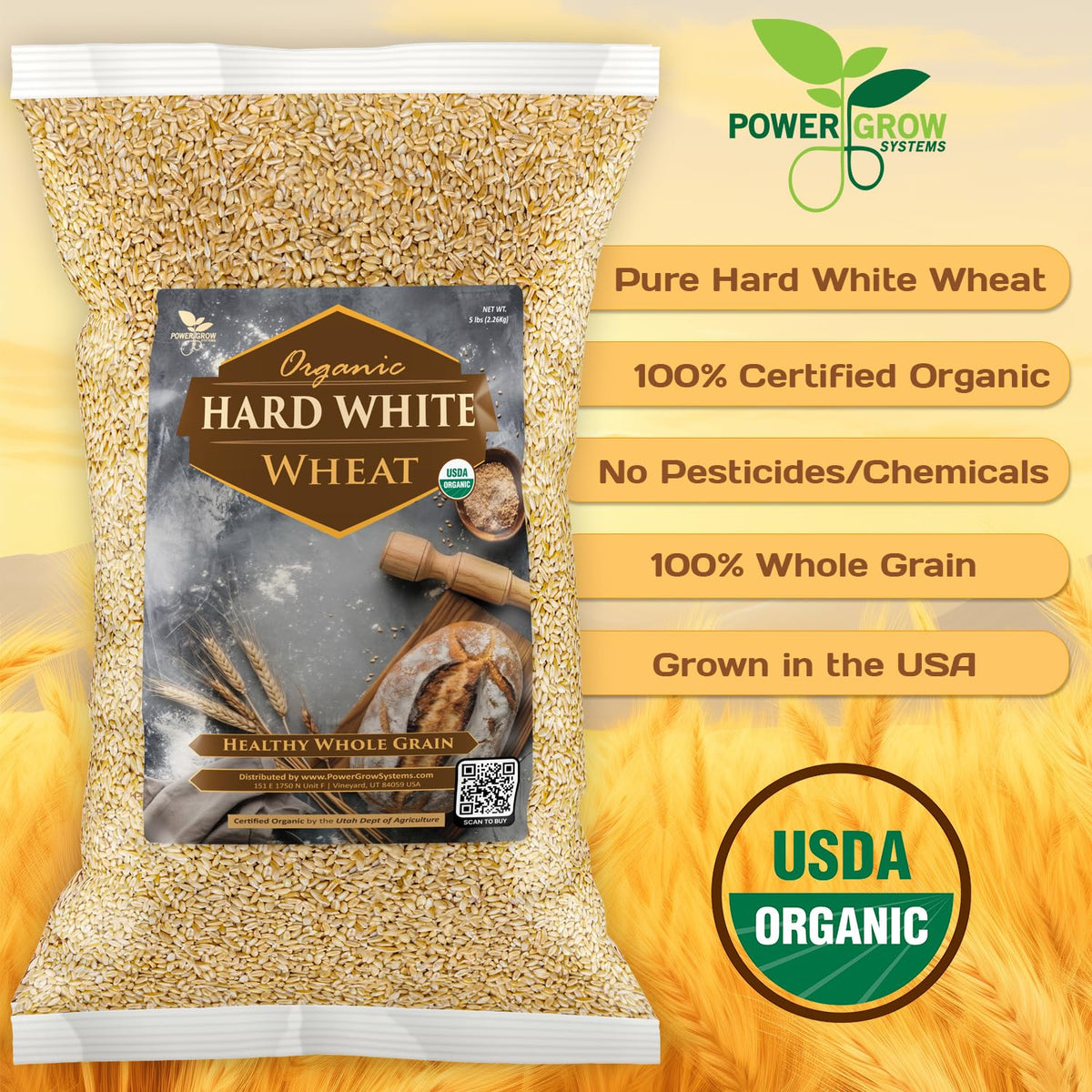Organic Hard White Wheat Berries 25 Pounds K655998
