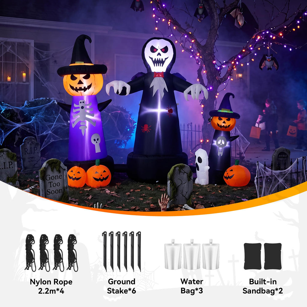 9FT Halloween Inflatable Grim Reaper with Built-in LED Light A803412