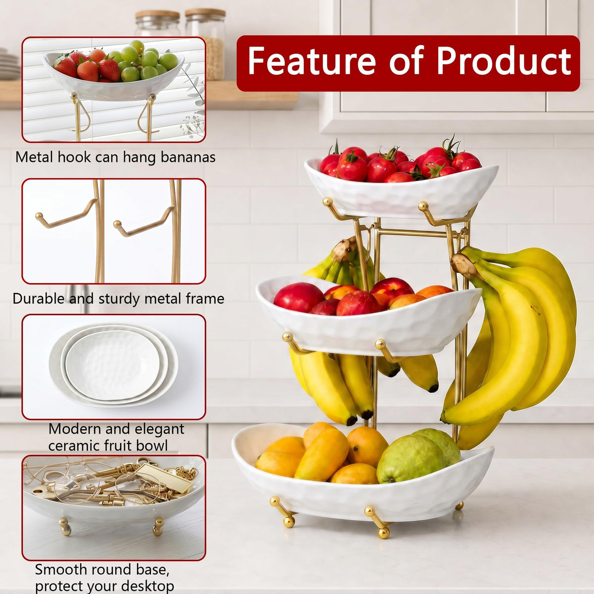 3 Tier Ceramic Fruit Bowl Stand J927208