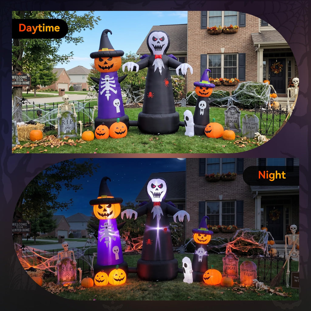 9FT Halloween Inflatable Grim Reaper with Built-in LED Light A803412