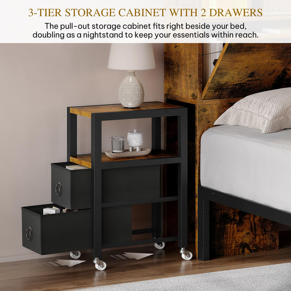 Queen Size Bed Frame with Storage Bookcase Headboard S62487